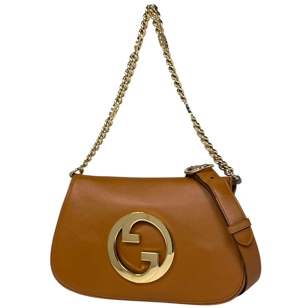 Gucci Blondie Shoulder Bag Handbag Chain Leather Brown